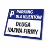 Parking sign for company clients with a name field - Rectangular design with blue background and white text.