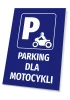 Motorcycle Parking Sign - Graphic Design. Blue background with white motorcycle symbol and text.