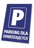 Visitor Parking Sign - Graphic Design. Blue background with a white letter P and text.