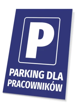 Employee Parking Sign - Graphic Design. Blue background with white letters and a large letter P.