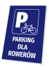 Bicycle Parking Sign - Graphic Design. Blue background with white bicycle symbol and letter P.