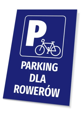 Bicycle Parking Sign - Graphic Design. Blue background with white bicycle symbol and letter P.