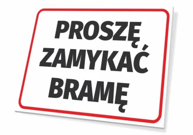 Please close the gate sign - Graphic design. Simple sign with a white background and large black text. Red.
