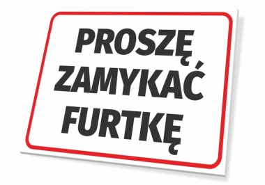 Please close the gate sign - Graphic design. Simple shape, red outline, black text on a white background.