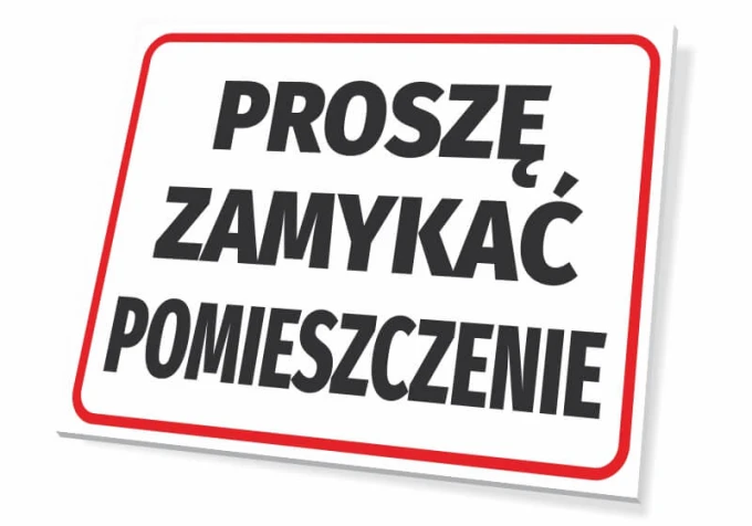 Building sign: Please close the room - Graphic design. Simple style, large text on a white background with a red border.
