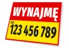 For rent sign with phone number - Graphic design. Red background with white text and yellow stripe with black numbers.