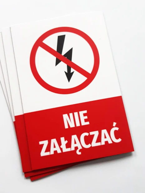 Set of 19 magnets with a graphic design. Red prohibition sign with a lightning bolt on a white background.
