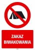Safety sticker: No Camping - Red circle with a crossed-out tent on a white background. Text below reads NO CAMPING.
