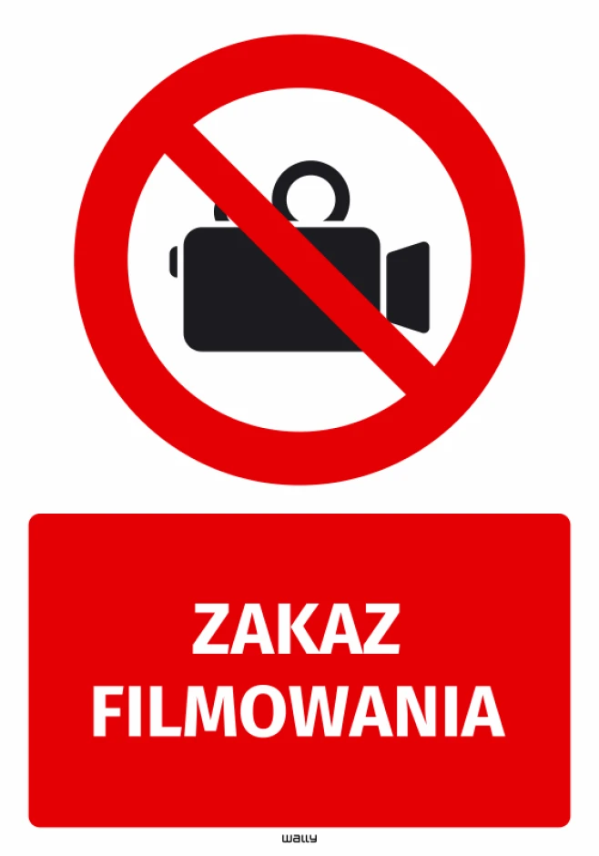 Safety sticker No Filming - Graphic design. Red circle with a crossed-out camera and the text NO FILMING.