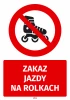 Safety sticker: No rollerblading - Graphic design. Red circle with crossed-out rollerblades on a black background.