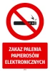Safety sticker: No smoking electronic cigarettes - Graphic design. Red circle with a slash and symbol.