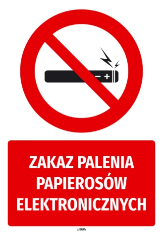 Safety sticker: No smoking electronic cigarettes - Graphic design. Red circle with a slash and symbol.