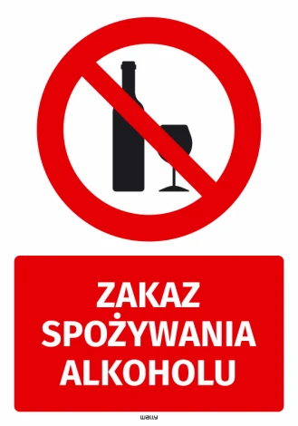 Safety sticker: No drinking alcohol - Red circle with a crossed-out bottle and glass below.