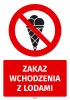 Safety sticker: No entry with ice cream - Graphic design. Red background with a crossed-out ice cream cone symbol.