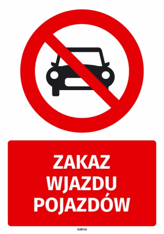 Safety sticker No Entry for Vehicles - Graphic design. Red background with white prohibition sign and black car.