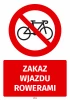 Safety sticker No Bicycles Allowed - Graphic design. Red circle with a crossed-out bicycle and red rectangle with white.