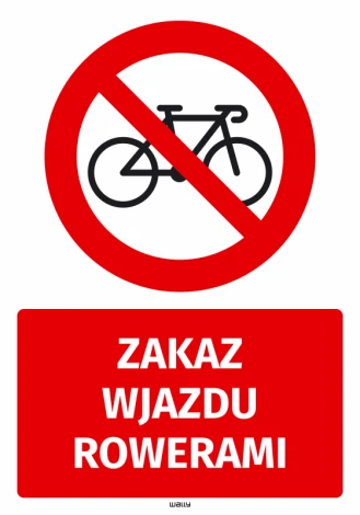 Safety sticker No Bicycles Allowed - Graphic design. Red circle with a crossed-out bicycle and red rectangle with white.