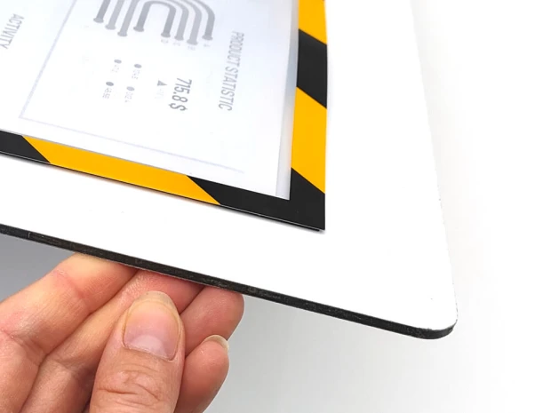 Magnetic dry-erase board - Graphic design with a white background and black and yellow elements.