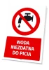 Safety sign: Water not safe to drink - Graphic design with a red circle, crossed tap, and drop on a white background.