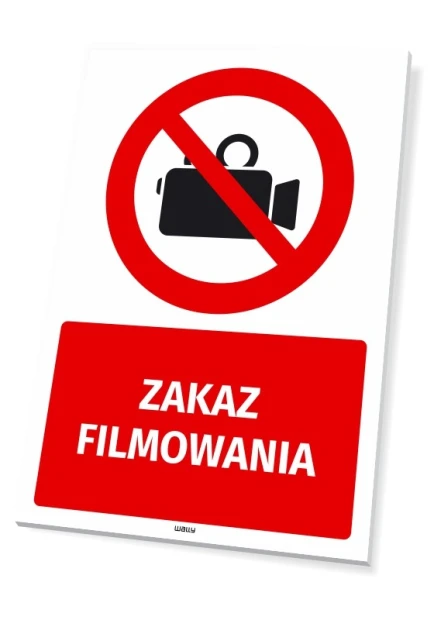 Safety sign: No filming - Graphic design. Red circle with a crossed-out camera and the text NO FILMING.