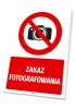 Safety sign: No photography - Graphic design. Red circle with a crossed-out camera on a white background. Red rectangle.