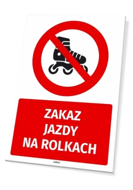 Safety sign: No rollerblading - Graphic design. Red circle with crossed-out rollerblades on a black background.