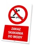Safety sign: No diving - Graphic design. Round symbol of a person diving, crossed out in red.