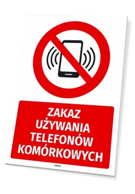 Safety sign: No mobile phone use - Graphic design. Round symbol of a crossed-out phone in red.