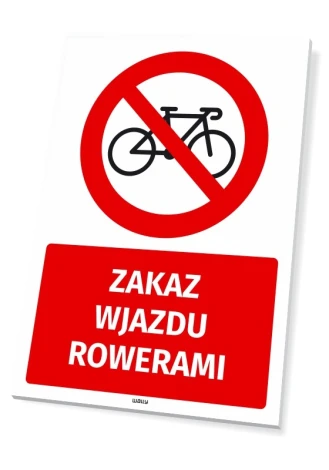 Safety sign: No entry for bicycles - Graphic design. Red circle with a crossed-out bike on a white background. Red below.