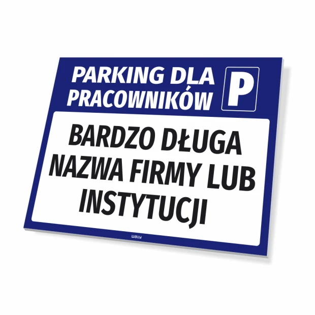 Employee Parking Sign with Name Field - Graphic Design. Blue background with white text and large letter P.