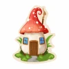 Magnetic dry-erase board shaped like a mushroom house with a red pointed roof and graphic design.