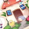 Magnetic dry-erase board in the shape of a mushroom house with a colorful design.