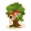 Magnetic dry-erase board shaped like a treehouse with two treehouses featuring windows and stairs.