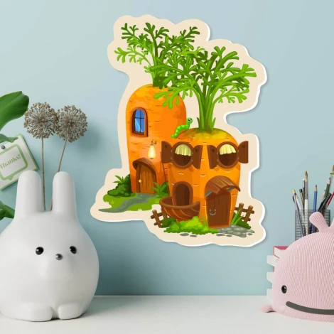 Magnetic dry-erase board shaped like carrot houses with a graphic design featuring house shapes.