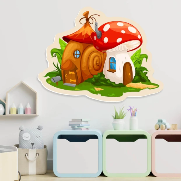 Magnetic dry-erase board shaped like a snail house and mushroom - graphic design.