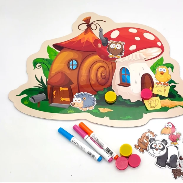 Magnetic dry-erase board shaped like a snail house and mushroom - Graphic design.