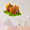 Magnetic dry-erase board in the shape of acorns and pine cones with house designs and roof shapes.