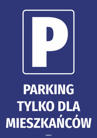 Parking sticker for residents only - Large letter P on a blue background, white text.