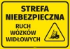 Danger Zone Sticker for Forklift Traffic - Graphic design with yellow background, black text, and forklift symbol.