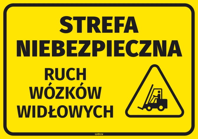 Danger Zone Sticker for Forklift Traffic - Graphic design with yellow background, black text, and forklift symbol.