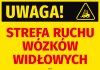 Caution! Forklift traffic area sticker - Graphic design. Yellow background with black text and forklift symbol.