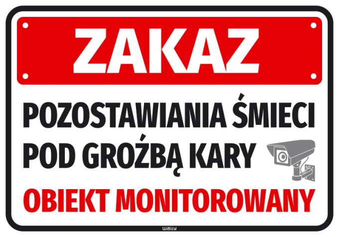 No littering sticker under penalty. Monitored area - Graphic design. Red background with white text.