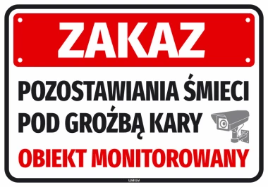 No littering sticker under penalty. Monitored area - Graphic design. Red background with white text.