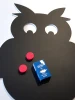 Chalkboard magnetic board for kids in owl shape with large eyes and a round body design.