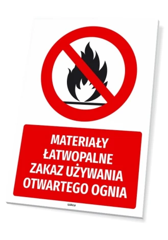 Flammable materials safety sign - No open flames. Red circle with a crossed-out flame graphic.