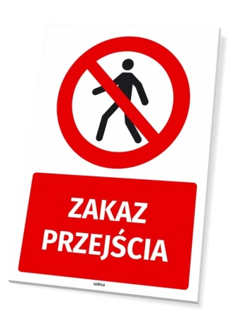 Safety sign: No entry - Graphic design. Red circle with a crossed-out human silhouette on a white background. Below it.