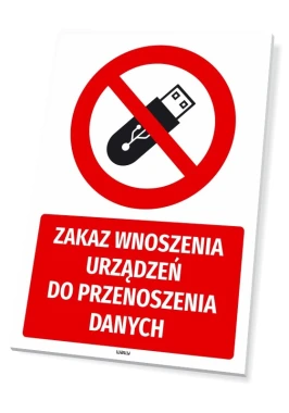 Safety sign: No data storage devices allowed - Graphic design. Red circle with a crossed-out USB drive.