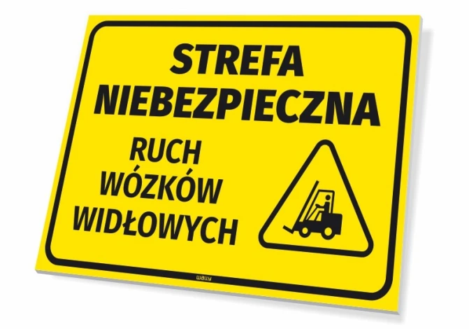 Danger Zone Sign for Forklift Traffic - Graphic design with yellow background, black text, and forklift icon.