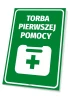 First Aid Kit Sign - Graphic Design. Green background with white text and medical bag symbol.