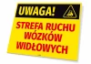 Caution! Forklift traffic area sign - Yellow background, large red letters, forklift symbol.
